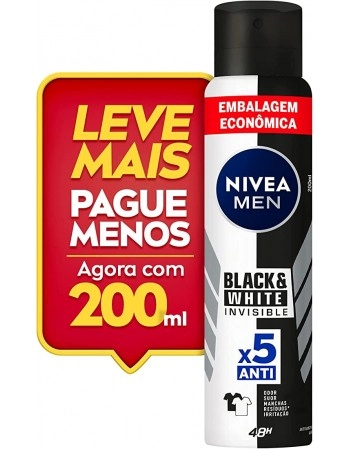 Nivea Men Desodorante Aerosol Invisible Black & White Leve 200ml Pague 150ml
