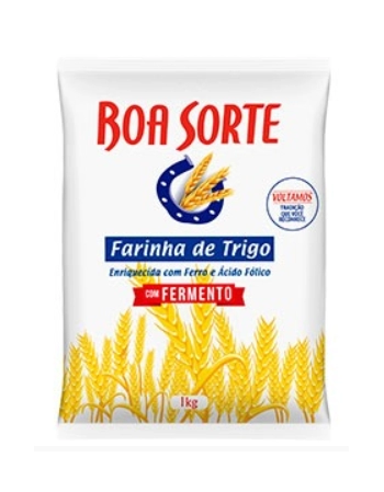 Farinha de Trigo Boa Sorte Com Fermento Plástico 1kg Fardo com 10 Unidades