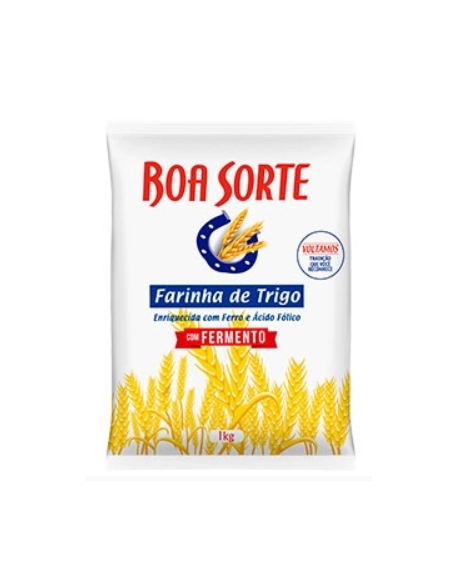 Farinha de Trigo Boa Sorte Com Fermento Plástico 1kg Fardo com 10 Unidades