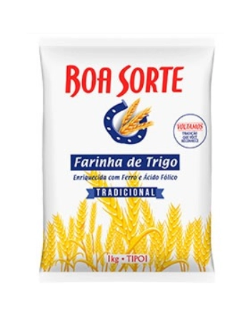 Farinha de Trigo Boa Sorte Tradicional Plástico 1kg Fardo com 10 unidades