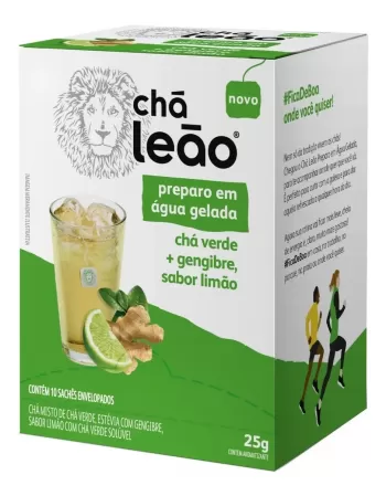 Chá Leão Água Gelada - Chá Verde com Gengibre e Limão 25g - 10 sachês de 2,5g