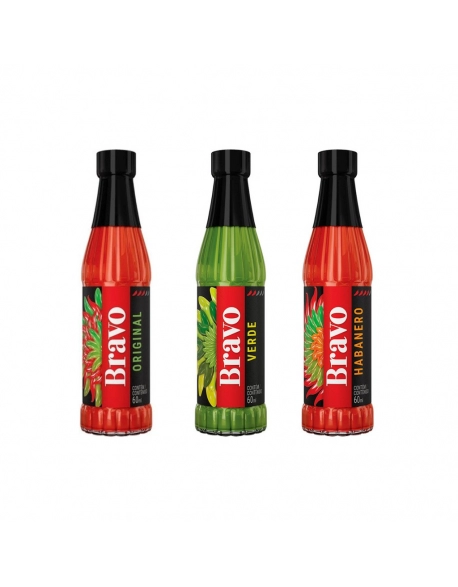 Sakura Kit Molho de Pimenta Bravo Original + Bravo Verde + Bravo Habanero Leve 3 Pague 2 60ml