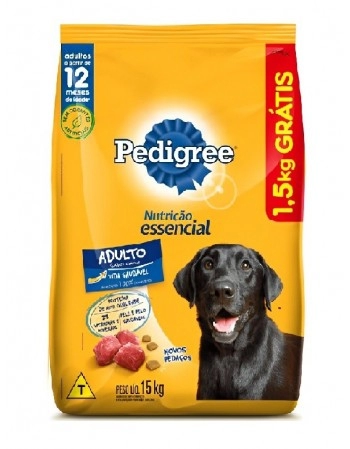 PEDIGREE® Nutrição Essencial Adulto Carne Leve 15kg Pague 13,5kg Bônus Bag