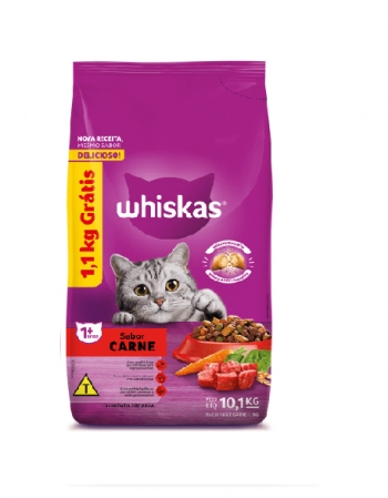 WHISKAS® Carne Leve 10,1kg Pague 9kg Bônus Bag