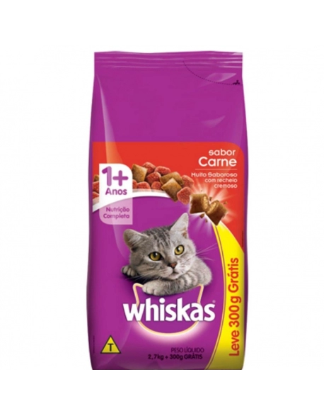 WHISKAS® Adulto Sabor Carne Leve 3Kg Pague 2,7 Kg