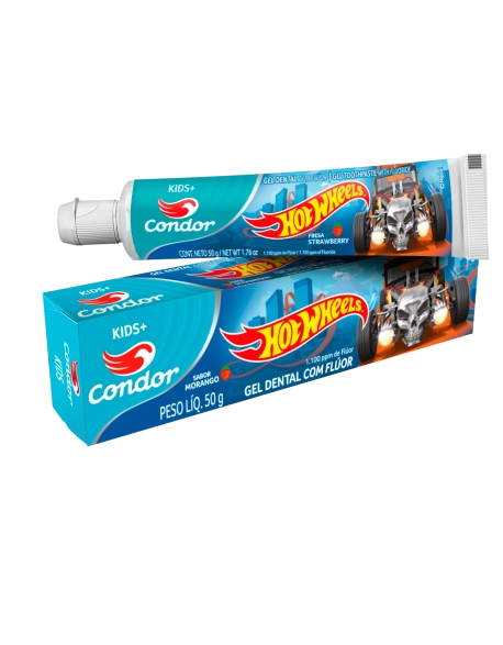 Gel Dental Condor Hot Wheels Kids+ com Flúor Morango 50g