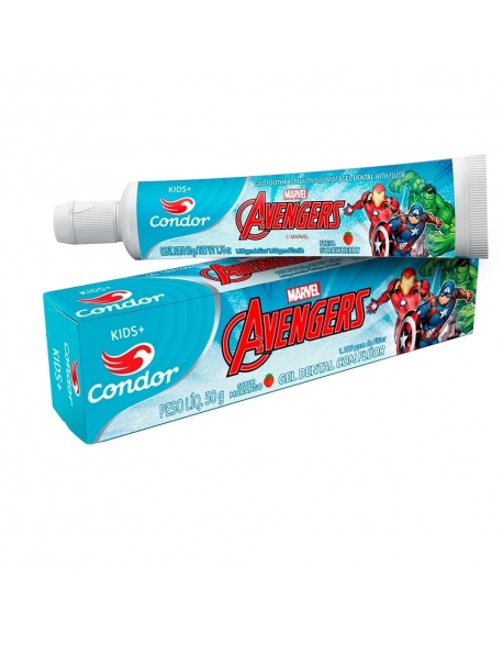 Gel Dental Condor Advengers Kids+ com Flúor Morango 50g