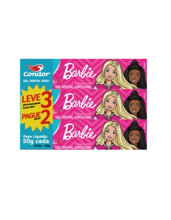 Gel Dental Condor Barbie com Flúor Kids+ 50g Promocional Leve 3 Pague 2