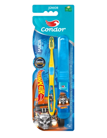 Escova Dental Condor Júnior Hot Wheels Macia Grátis Estojo