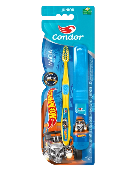 Escova Dental Condor Júnior Hot Wheels Macia Grátis Estojo