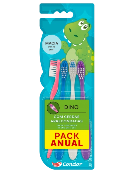 Escova Dental Condor Dino Macia Promocional 4 Unidades