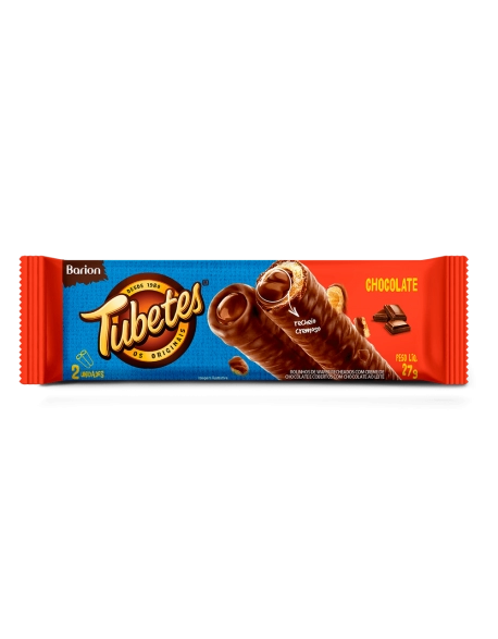 Tubetes® - Rolinho Wafer Recheado com Avelã Coberto com Chocolate 27g Display com 15 Unidades