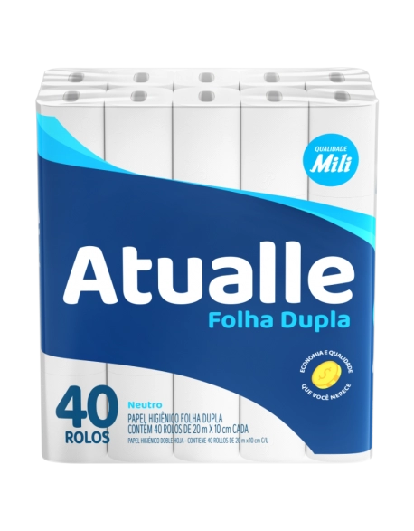 Mili Atualle Papel Higiênico Folha Dupla 20m Neutro 40 Rolos