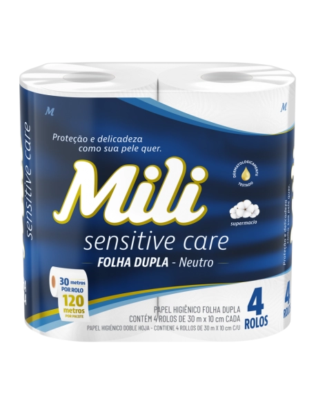 Mili Sensitive Care Papel Higiênico Folha Dupla Neutro 30m 4 Rolos