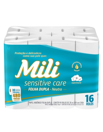 Mili Sensitive Care Papel Higiênico Folha Dupla Neutro 30m 16 Rolos