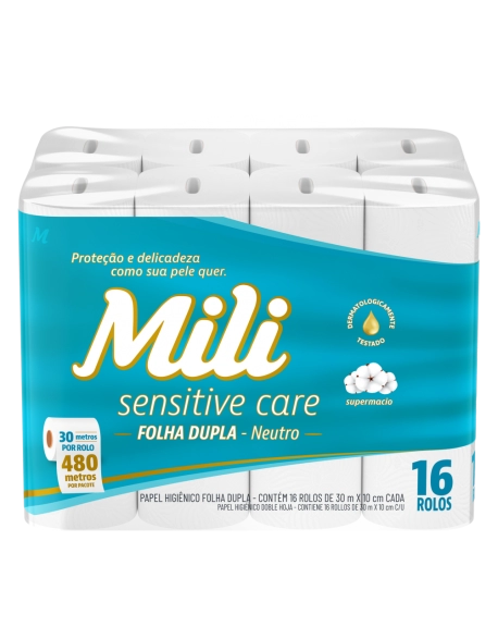 Mili Sensitive Care Papel Higiênico Folha Dupla Neutro 30m 16 Rolos