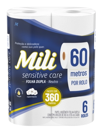 Mili Sensitive Care Papel Higiênico Folha Dupla Neutro 60m 6 Rolos