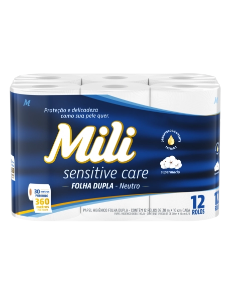 Mili Sensitive Care Papel Higiênico Folha Dupla Neutro 60m 6 Rolos