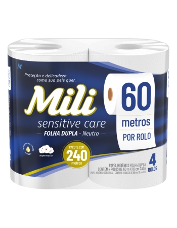 Mili Sensitive Care Papel Higiênico Folha Dupla Neutro 60m 4 Rolos