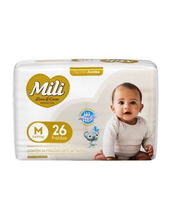 Mili Fralda Love & Care Premium Jumbo M 26 Unidades