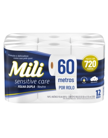 Mili Sensitive Care Papel Higiênico Folha Dupla Neutro 60m 12 Rolos