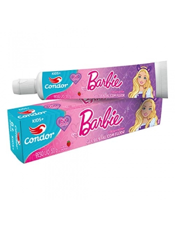 GEL DENTAL COM FLÚOR MORANGO BARBIE CONDOR KIDS+ CAIXA 50G