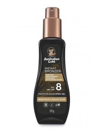 Protetor Solar Australian Gold Instant Bronzer Spray Gel FPS 8 125g