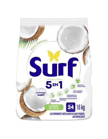 Lava Roupas em Po Surf 5 em 1 Cuidado do Coco 1,6 kg