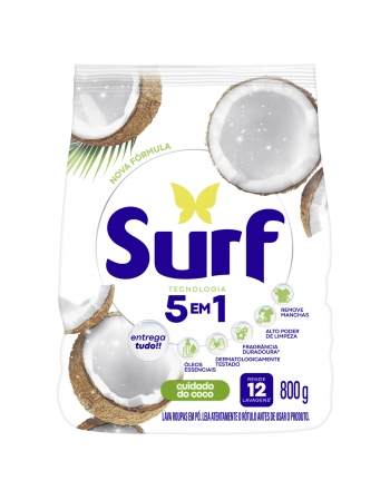Lava Roupas em Po Surf 5 em 1 Cuidado do Coco 800g