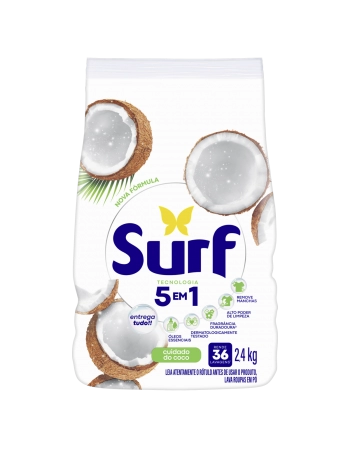 Lava Roupas em Po Surf 5 em 1 Cuidado do Coco 2,4Kg