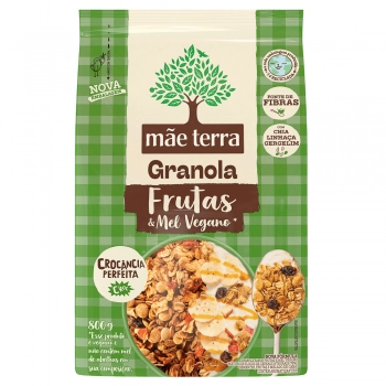 GRANOLA INTEGRAL FRUTAS MEL VEGANO MÃE TERRA PACOTE 800G 