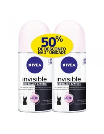 Nívea Roll On Black & White Fresh Feminino Pack com 50% Off 50ml