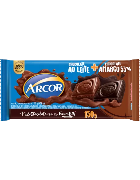 Tablete Arcor 70% Ao Leite e 30% Amargo 12x150g