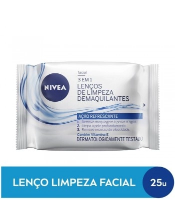 Nivea Lenços de Limpeza Demaquilantes 3 em 1 Refrescante 25 un.