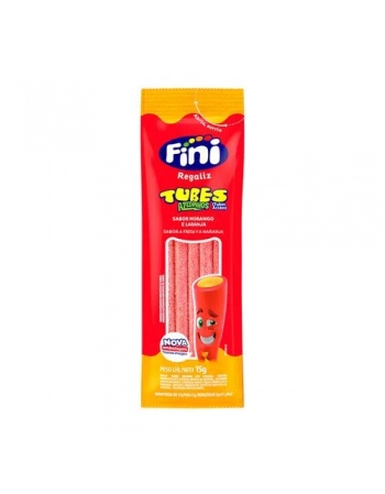 Bala de Gelatina Tubes Morango Com Laranja Azedinho Fini Com 12 Pacotes de 15g