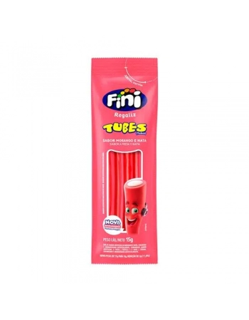 Bala de Gelatina Tubes Morango Fini com 12 pacotes de 15g