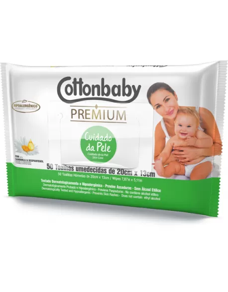 Toalha Umedecida Cottonbaby Premium Cuidado da Pele 50 unidades