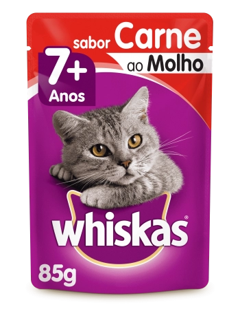 WHISKAS® Sachê para Gatos Idosos Sênior Adulto Sabor Carne ao Molho 85g