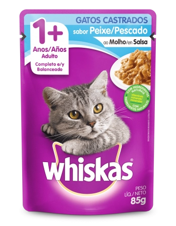 WHISKAS® Sachê para Gatos Castrados Adulto Sabor Peixe ao Molho 85g