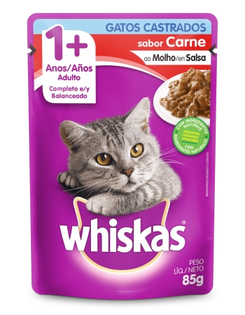 WHISKAS® Sachê para Gatos Castrados Adulto Sabor Carne ao Molho 85g