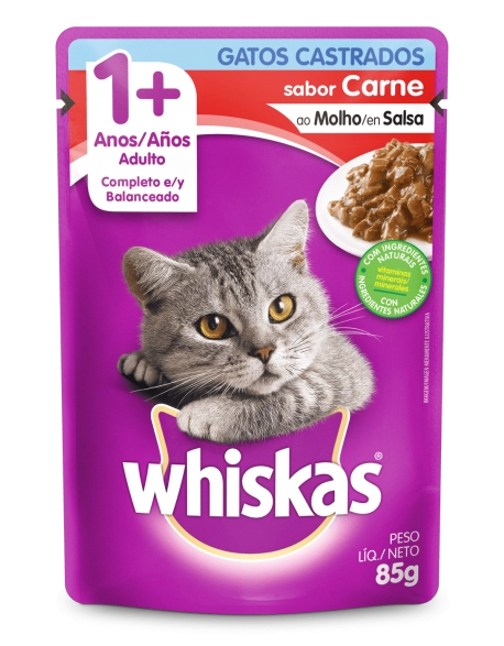 WHISKAS® Sachê para Gatos Castrados Adulto Sabor Carne ao Molho 85g