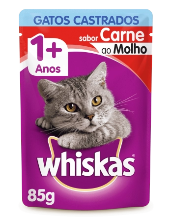 WHISKAS® Sachê para Gatos Castrados Adulto Sabor Carne ao Molho 85g