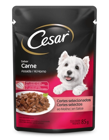 Ração Úmida Cesar Sachê Cortes Selecionados Carne Assada ao Molho para Cães Adultos 85g