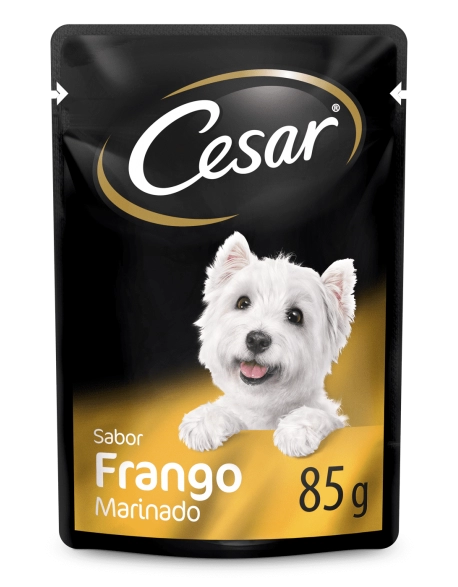 Ração Úmida Cesar Sachê Cortes Selecionados Frango Marinado ao Molho Para Cães Adultos 85g