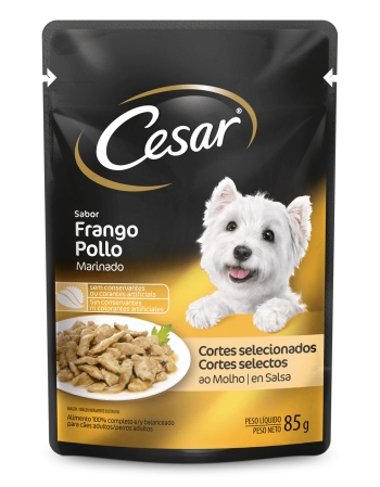 Ração Úmida Cesar Sachê Cortes Selecionados Frango Marinado ao Molho Para Cães Adultos 85g