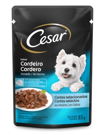 Ração Úmida Cesar Sachê Cortes Selecionados Cordeiro Assado ao Molho para Cães Adultos 85g