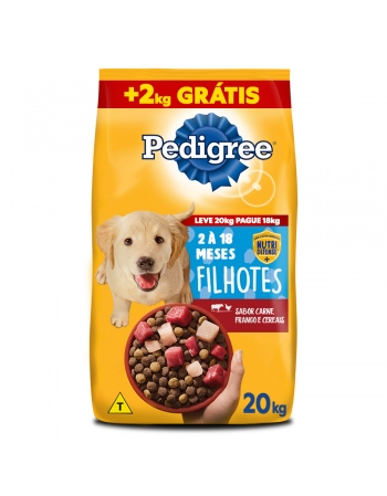 PEDIGREE® Filhote Raças Médias e Grandes Leve 20kg Pague 18kg Bônus Bag