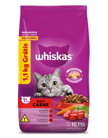 WHISKAS® Carne Leve 10,1kg Pague 9kg Bônus Bag