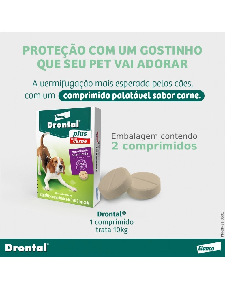 Vermífugo Bayer Drontal Plus Sabor Carne 10kg 4 Comprimidos