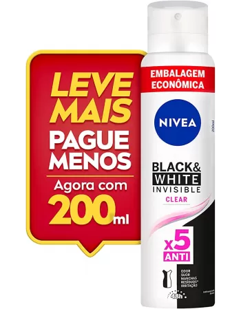 NIVEA Desodorante Antitranspirante Aerosol Invisible Black & White Leve 200ml Pague 150ml